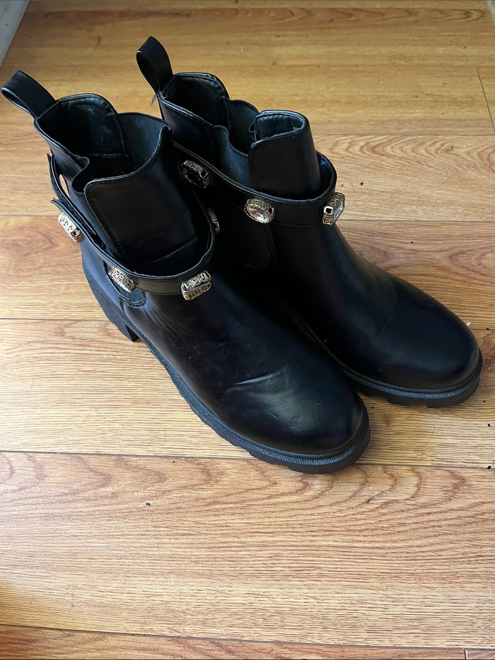 Sugar Black Ankle Boots with Silver-Tone Stud Accents